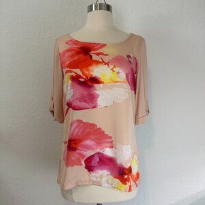 The Limited M Mixed Media Floral Elbow Sleeve Blouse Shirt
